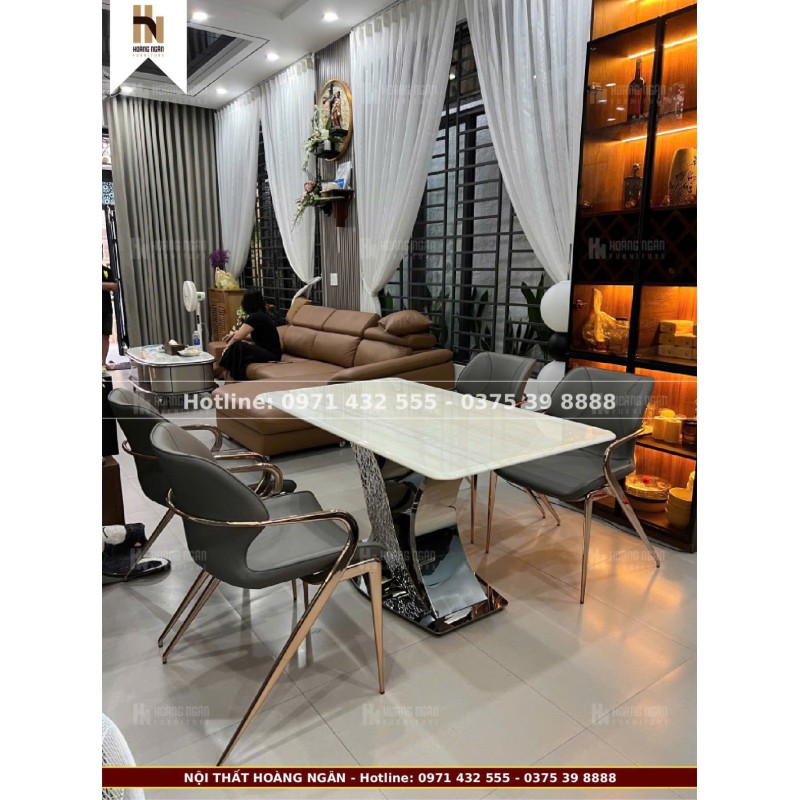 Bộ bàn ăn mặt đá 4 ghế HN08