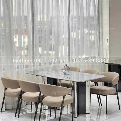 Bộ bàn ăn mặt đá chân đen 6 ghế HN04