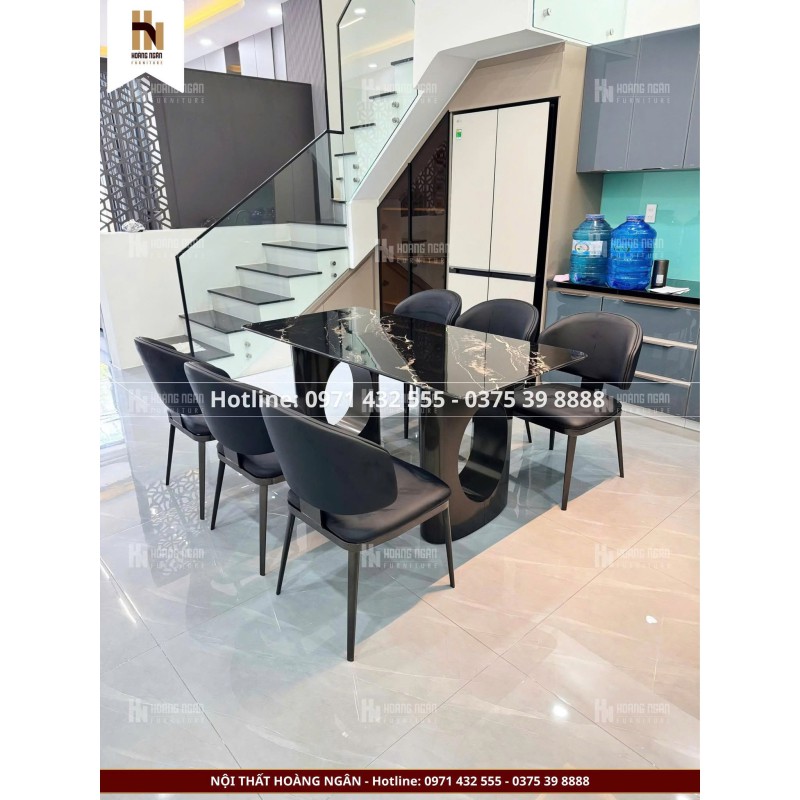 Bộ bàn ăn mặt đen 6 ghế HN02