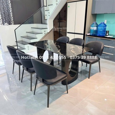 Bộ bàn ăn mặt đen 6 ghế HN02