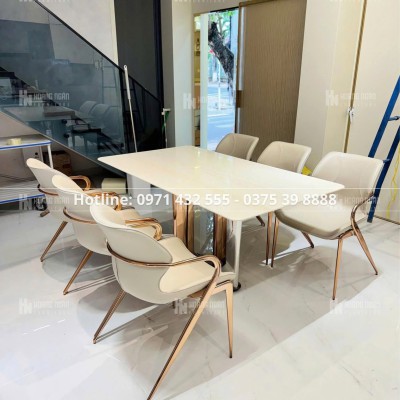 Bộ bàn ăn mặt đá trắng 6 ghế HN04