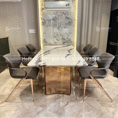 Bộ bàn ăn mặt đá chân đá khối 6 ghế HN05