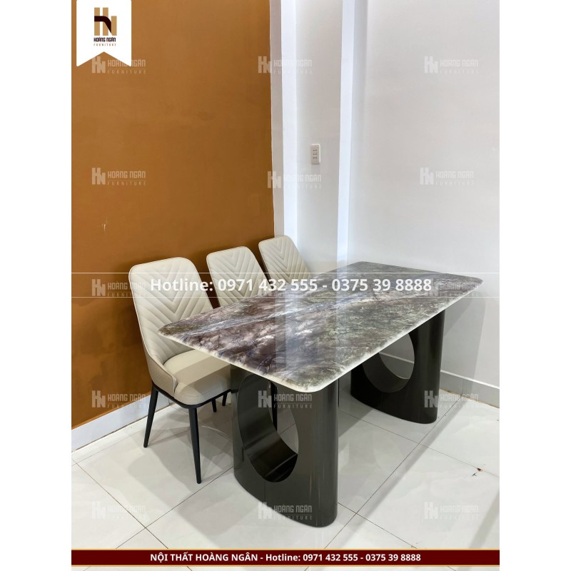 Bộ bàn ăn mặt đá vân tím chân chữ U HN-03