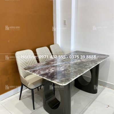Bộ bàn ăn mặt đá vân tím chân chữ U HN-03