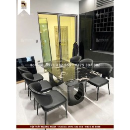 Bộ bàn ăn mặt đá đen 6 ghế HN-06