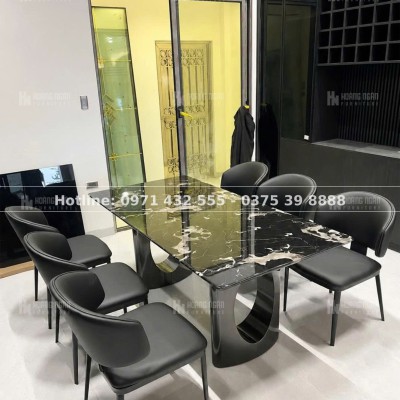 Bộ bàn ăn 6 ghế mặt đá bạch ngọc HN-06