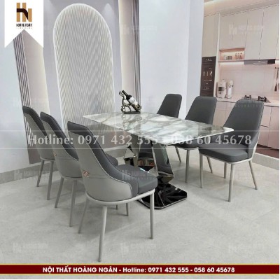 Bộ bàn ăn mặt đá ghế lưng cao HN07