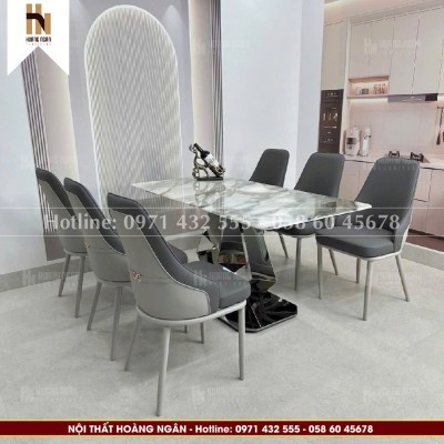 Bộ bàn ăn mặt đá ghế lưng cao HN07