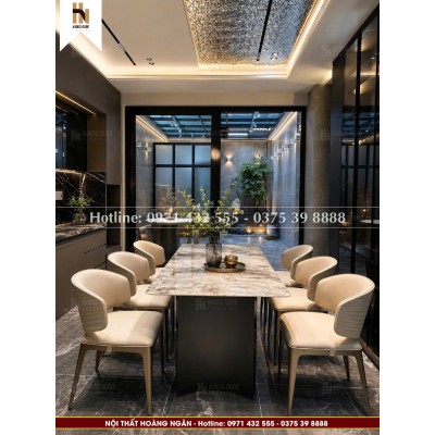 Bộ bàn ăn mặt đá 6 ghế HN04