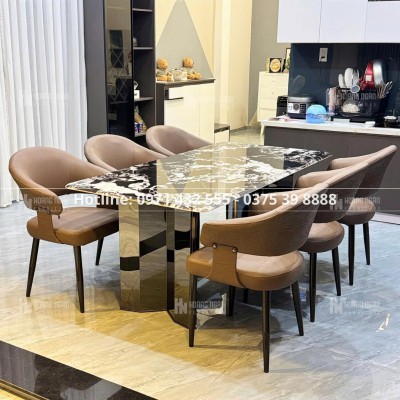 Bộ bàn ăn mặt đá 6 ghế HN07