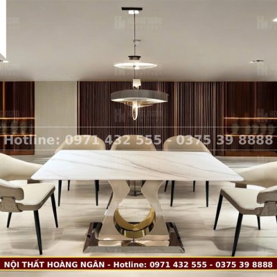 Bộ bàn ăn mặt đá chân C và 6 ghế 2097