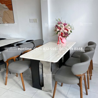 Bộ bàn ăn mặt đá tự nhiên 6 ghế HN-02