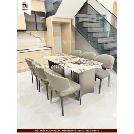 Bộ bàn ăn mặt đá vân đen 6 ghế HN03