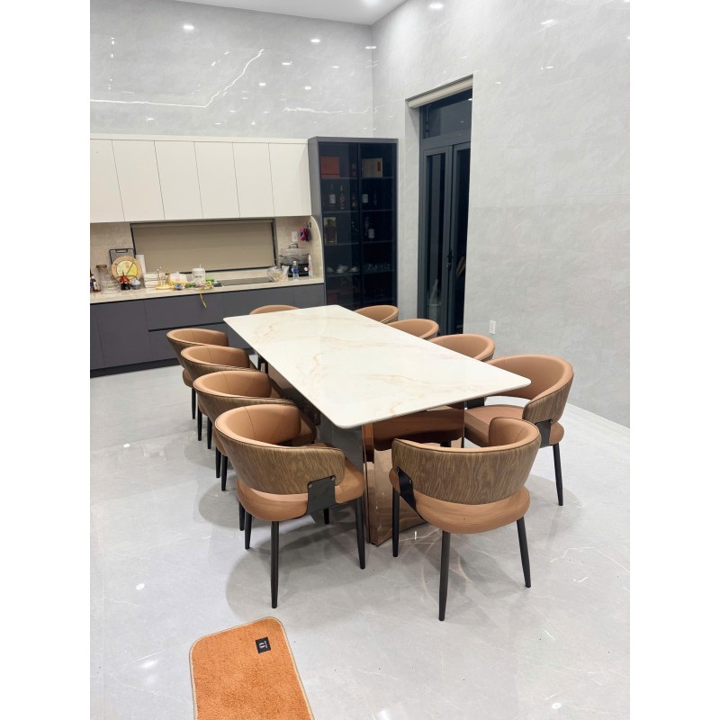 Bộ bàn ăn 8 ghế mặt đá tinh thể xuyên sáng HN23