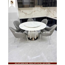 Bộ bàn ăn tròn mặt đá 6 ghế HN11