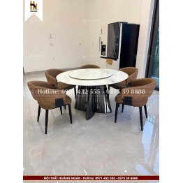 Bộ bàn ăn tròn mặt đá 6 ghế HN13