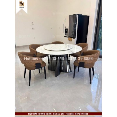 Bộ bàn ăn tròn mặt đá 6 ghế HN13