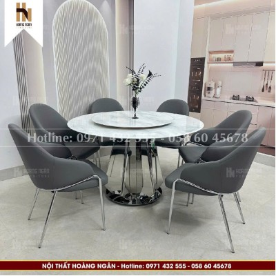 Bộ bàn ăn tròn mặt đá 6 ghế HN14