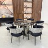 Bộ bàn ăn tròn mặt đá đen 6 ghế HN10