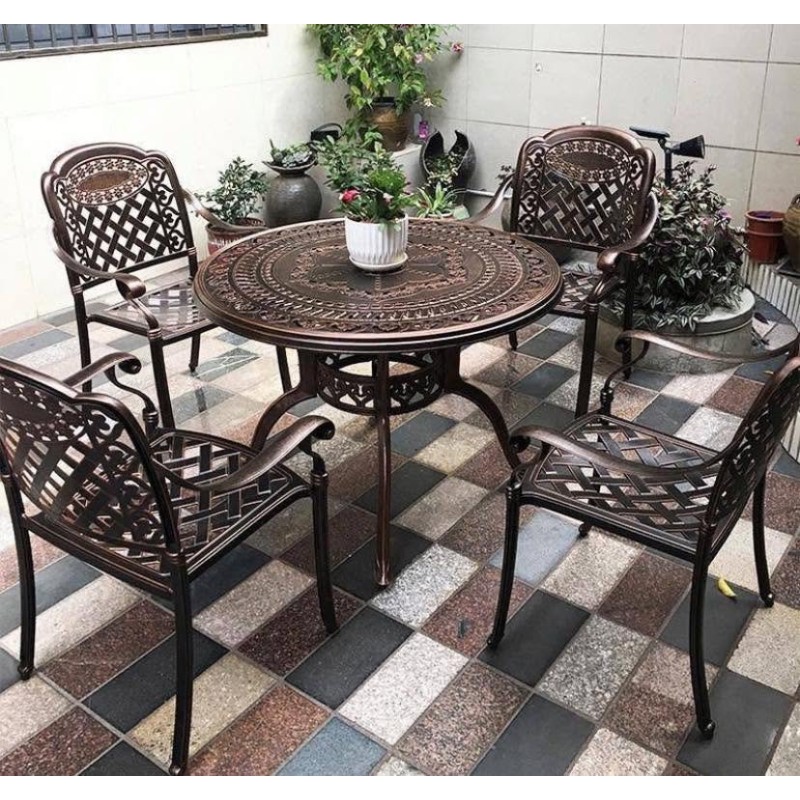 Bộ bàn ghế tròn nhôm đúc sân vườn màu đồng HN16