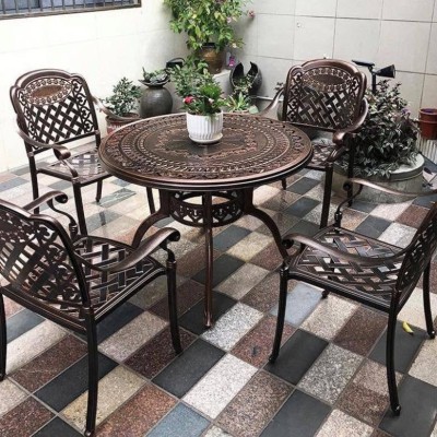 Bộ bàn ghế tròn nhôm đúc sân vườn màu đồng HN16