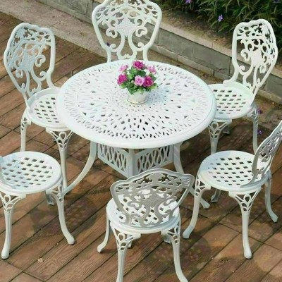 Bộ bàn ghế tròn nhôm đúc sân vườn màu trắng HN15