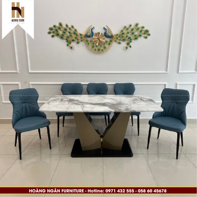 Bộ bàn ăn mặt đá chân Evis và 6 ghế CY633