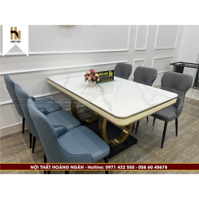 Bộ bàn ăn mặt đá 6 ghế HN05