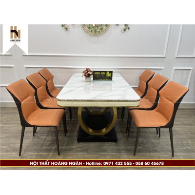 Bộ bàn ăn mặt đá 6 ghế HN07