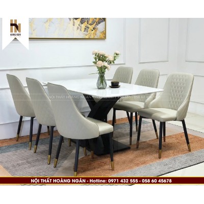 Bộ bàn ăn 6 ghế mặt đá ceramic HN07