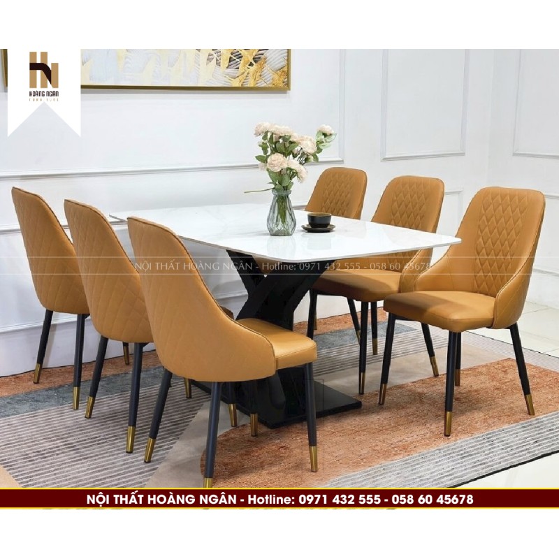 Bộ bàn ăn 6 ghế mặt đá ceramic HN07