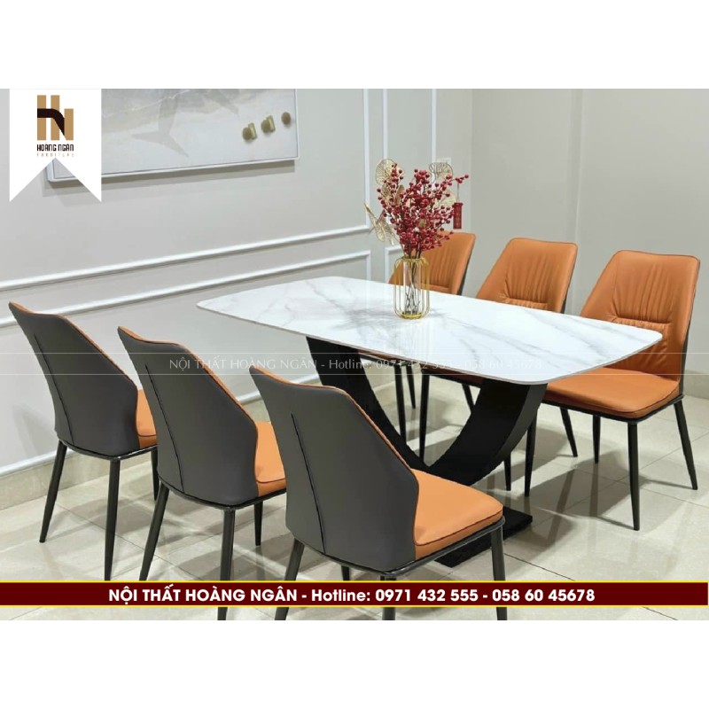 Bộ bàn ăn 6 ghế mặt đá ceramic HN08