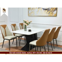Bộ bàn ăn 6 ghế mặt đá ceramic HN09