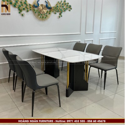 Bộ bàn ghế ăn mặt đá ceramic HN-01