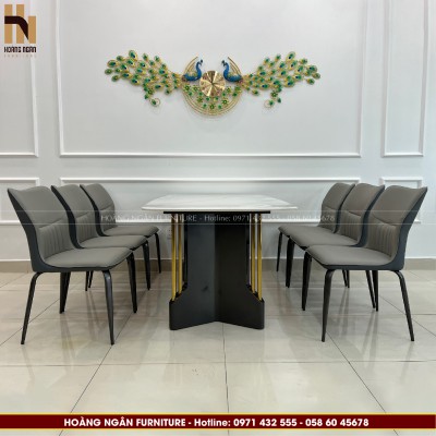 Bộ bàn ghế ăn mặt đá ceramic HN-01