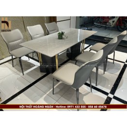 Bộ bàn ăn 6 ghế mặt đá xám HN01