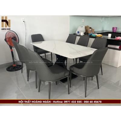 Bộ bàn ăn mặt đá Ceramic chân chữ X HN02