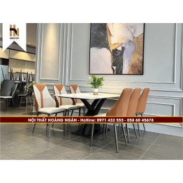 Bộ bàn ăn 6 ghế mặt đá ceramic HN06