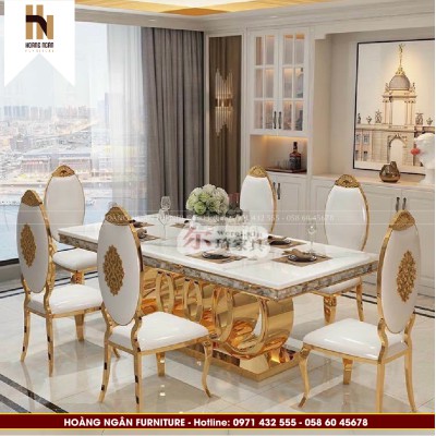 Bàn ăn mặt đá 6 ghế HN01