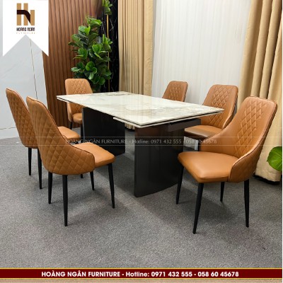 Bàn ăn thông minh 2 trụ 1m6 kéo dài 2m4 và 6 ghế Sky