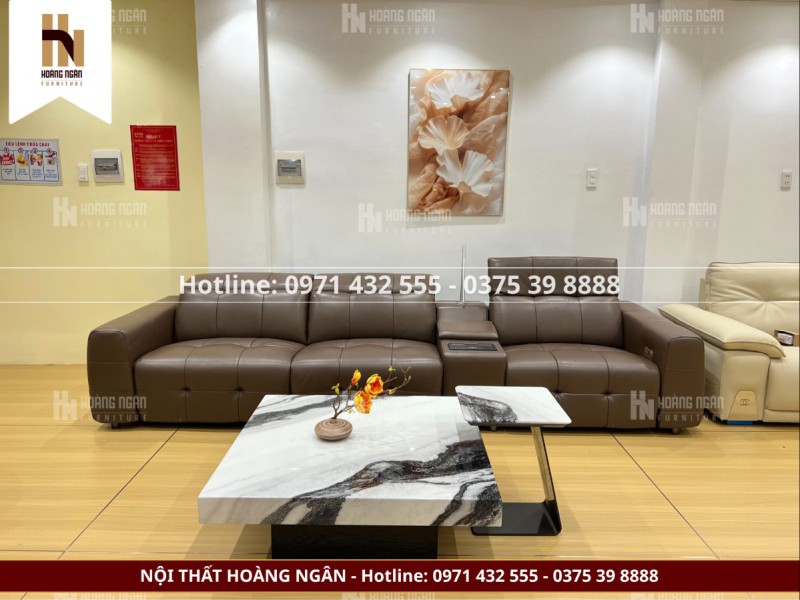 Sofa băng nhập khẩu da bò thật – Chỉnh điện, sạc không dây, nâng tầm phòng khách