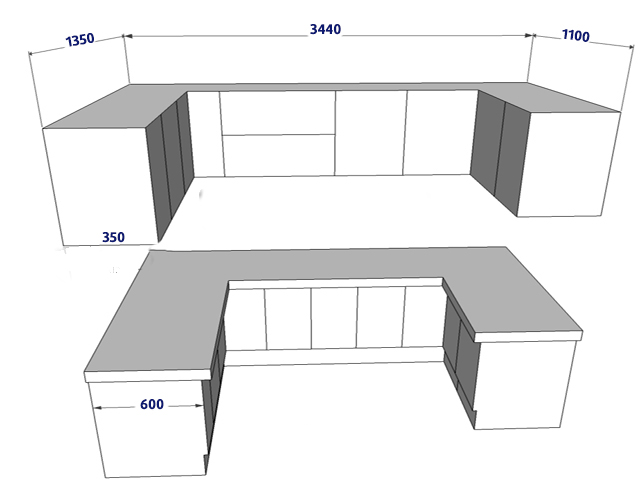 Cách tính kích thước tủ bếp chữ U