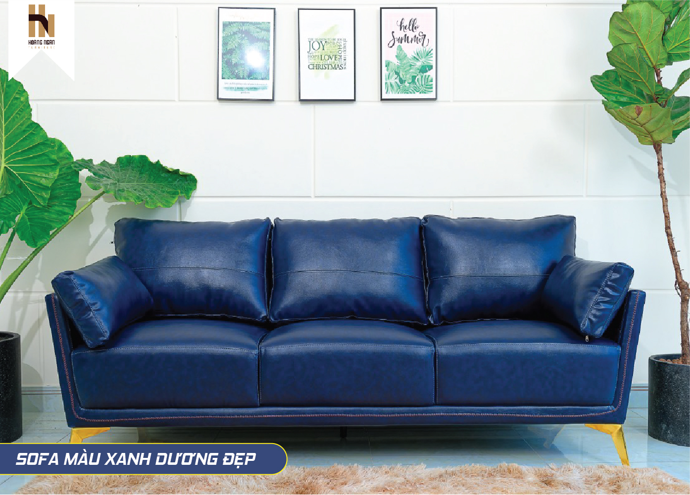 Sofa bọc da màu xanh dương