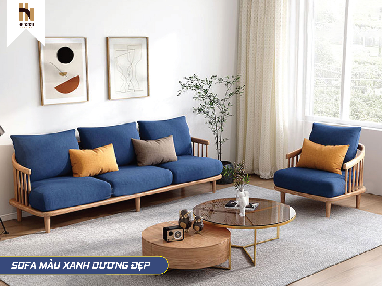 Sofa xanh dương phong cách châu Âu