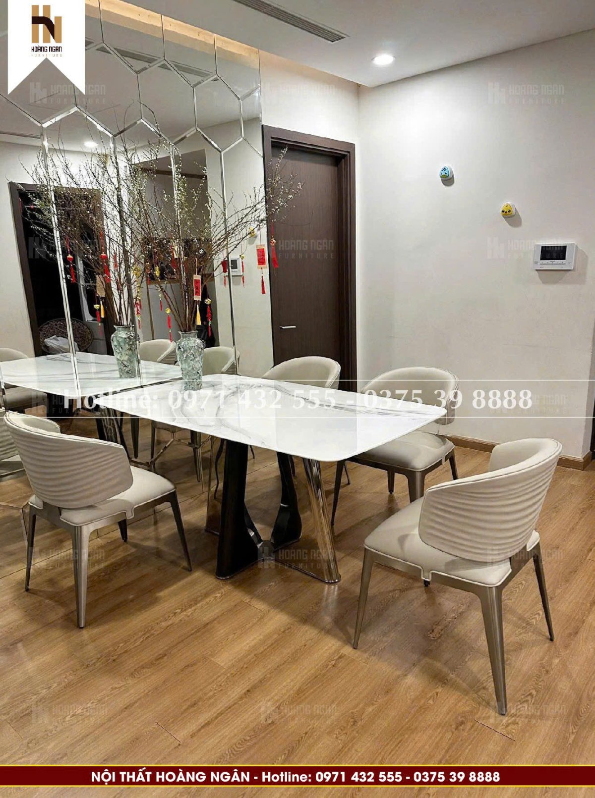 Bộ bàn ăn mặt đá 4 ghế HN17