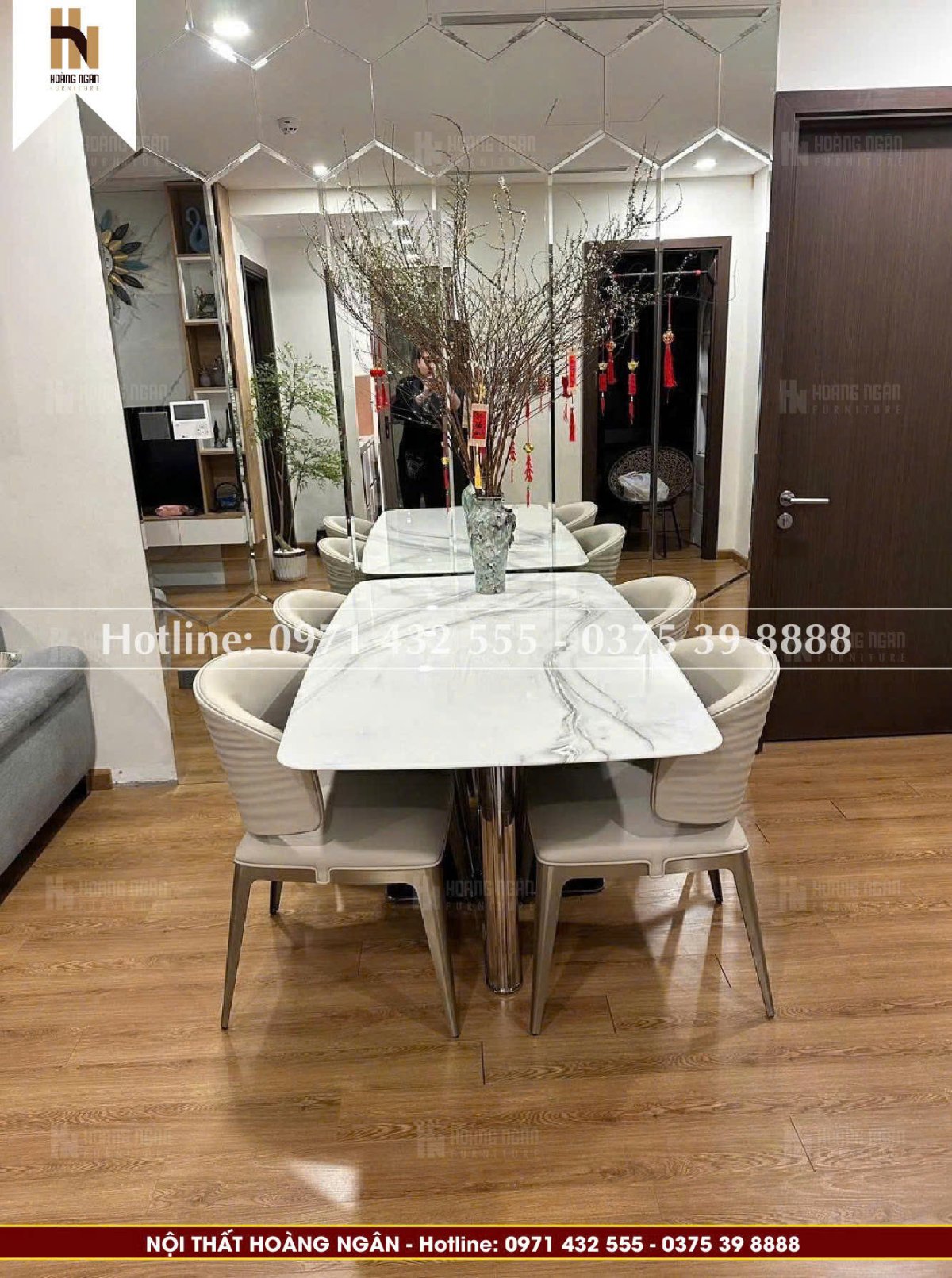 Bộ bàn ăn mặt đá 4 ghế HN18
