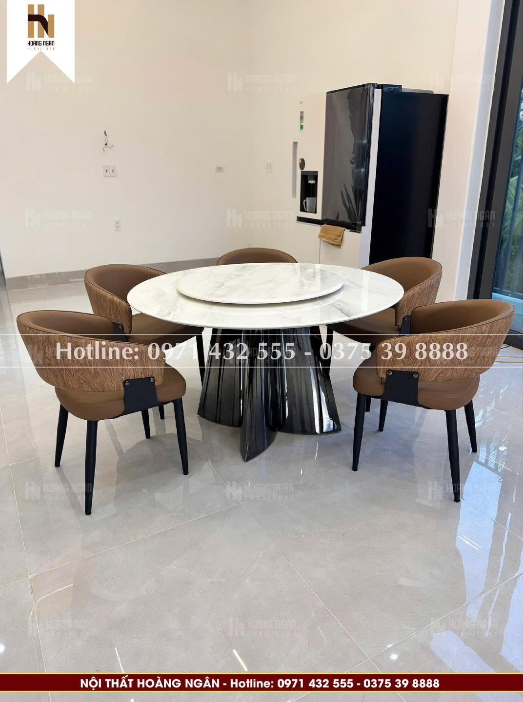 Bộ bàn ăn tròn mặt đá 6 ghế HN13